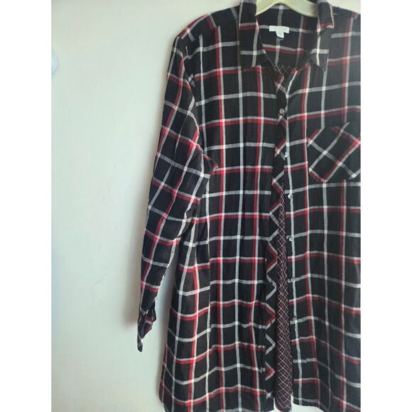 J.Jill  Black Red Plaid 100% Cotton Button Down w/Pockets Tunic Blouse size XL - Picture 5 of 11